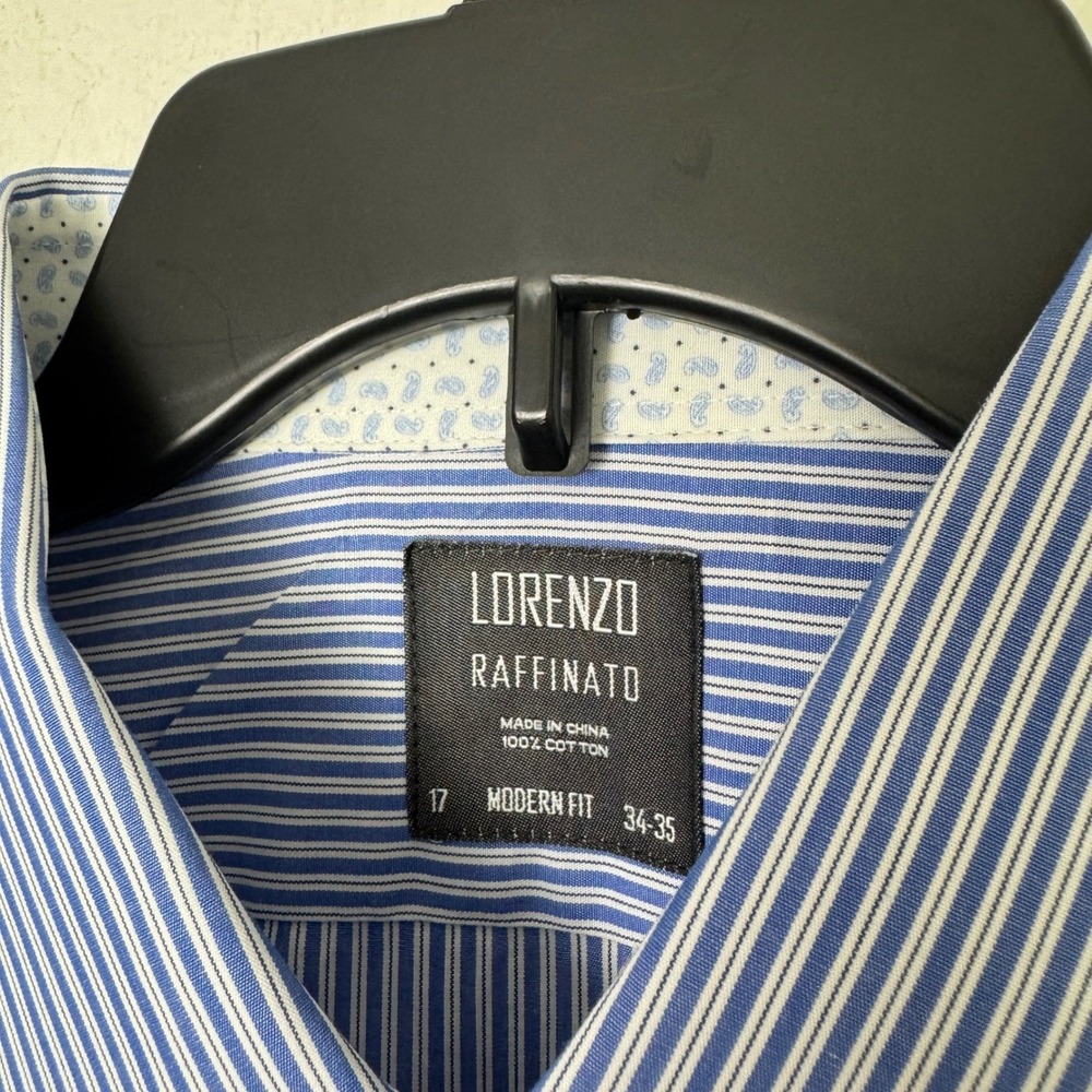 Lot of 2 Lorenzo Raffinato Men 17 34-35 Modern Fit Striped Dress Shirts - Picture 7 of 8